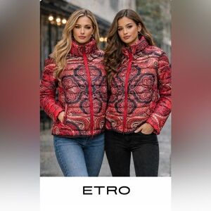 Etro Red and Black Paisley Puffer Jacket